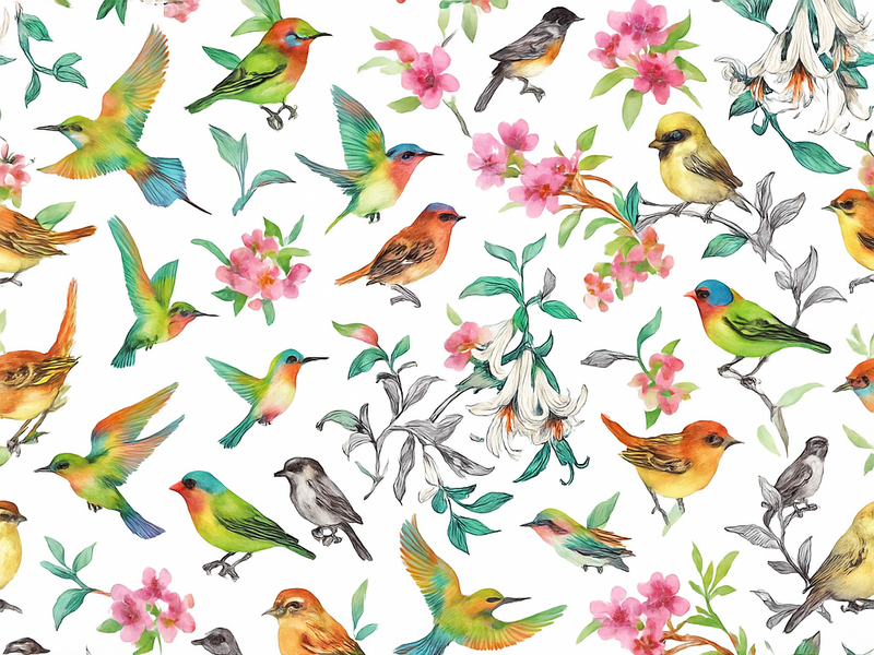 Bedroom vinyl carpet colorful nature with birds - TenStickers