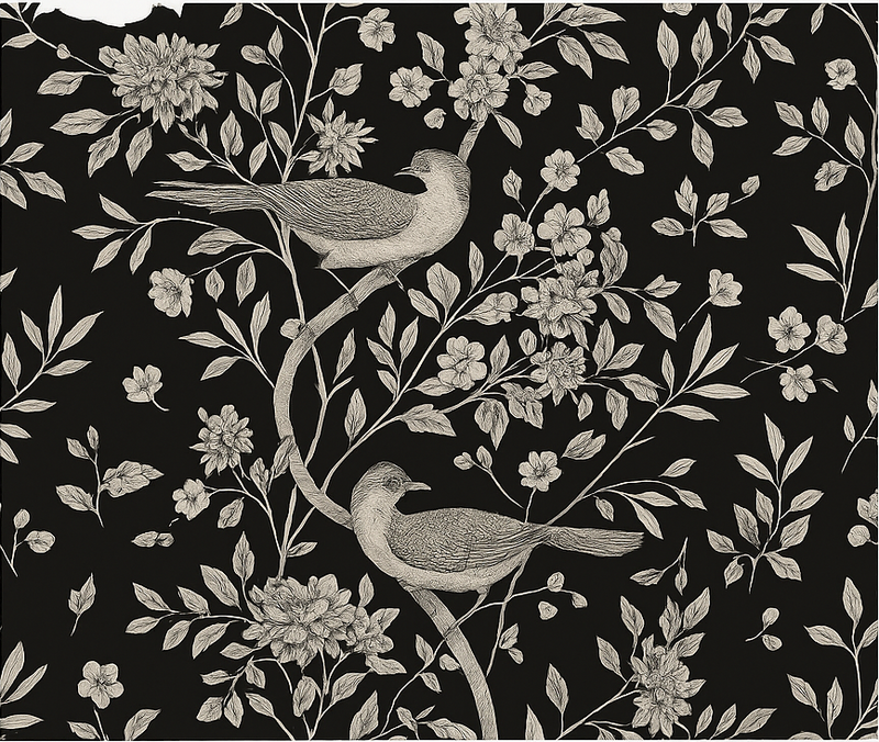 Bedroom vinyl carpet grey tree with flowers and birds - TenStickers