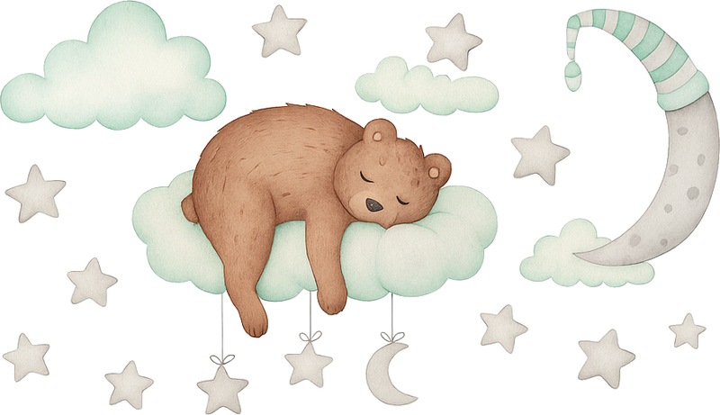 Bedroom vinyl carpet sleeping bear on clouds - TenStickers