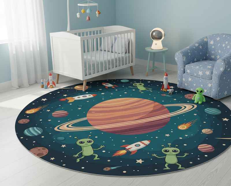 Bedroom vinyl carpet with round illustration of funny aliens - TenStickers