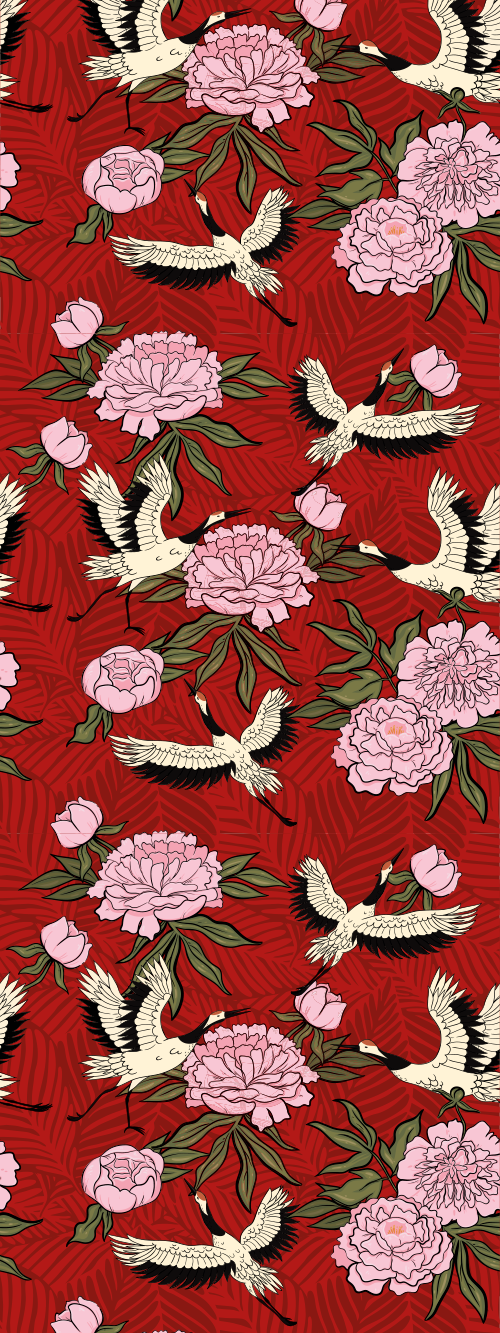 Bedroom vinyl carpet with white birds on red pattern - TenStickers