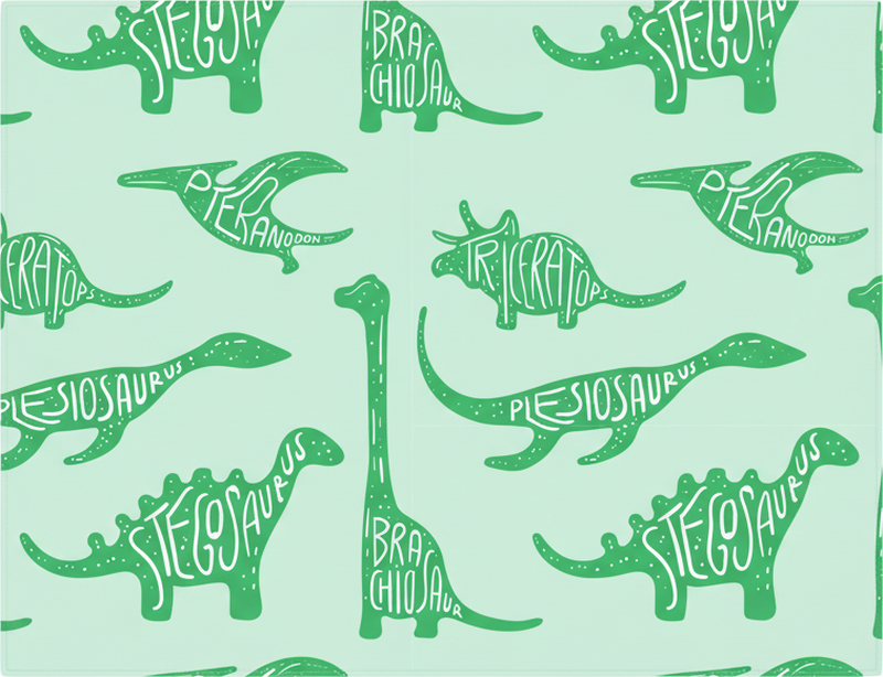 Bedroom vinyl carpet featuring named green dinosaurs - TenStickers