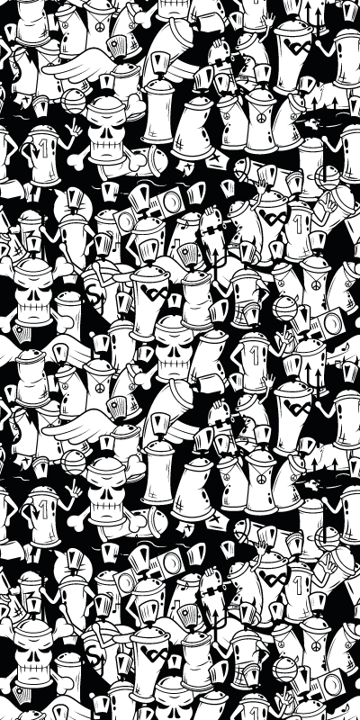 Bedroom vinyl carpet black and white spray cans - TenStickers