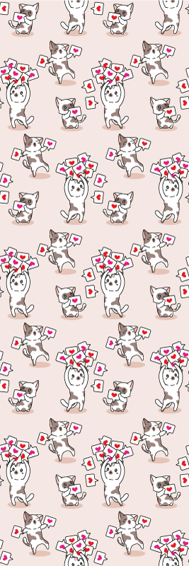Bedroom vinyl carpet with cat heart icons pattern - TenStickers