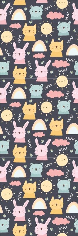 Bedroom vinyl carpet with pastel animals and rainbows - TenStickers