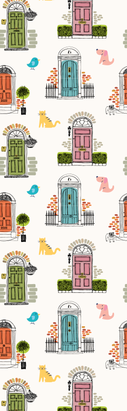 Bedroom vinyl carpet with animal and building designs - TenStickers