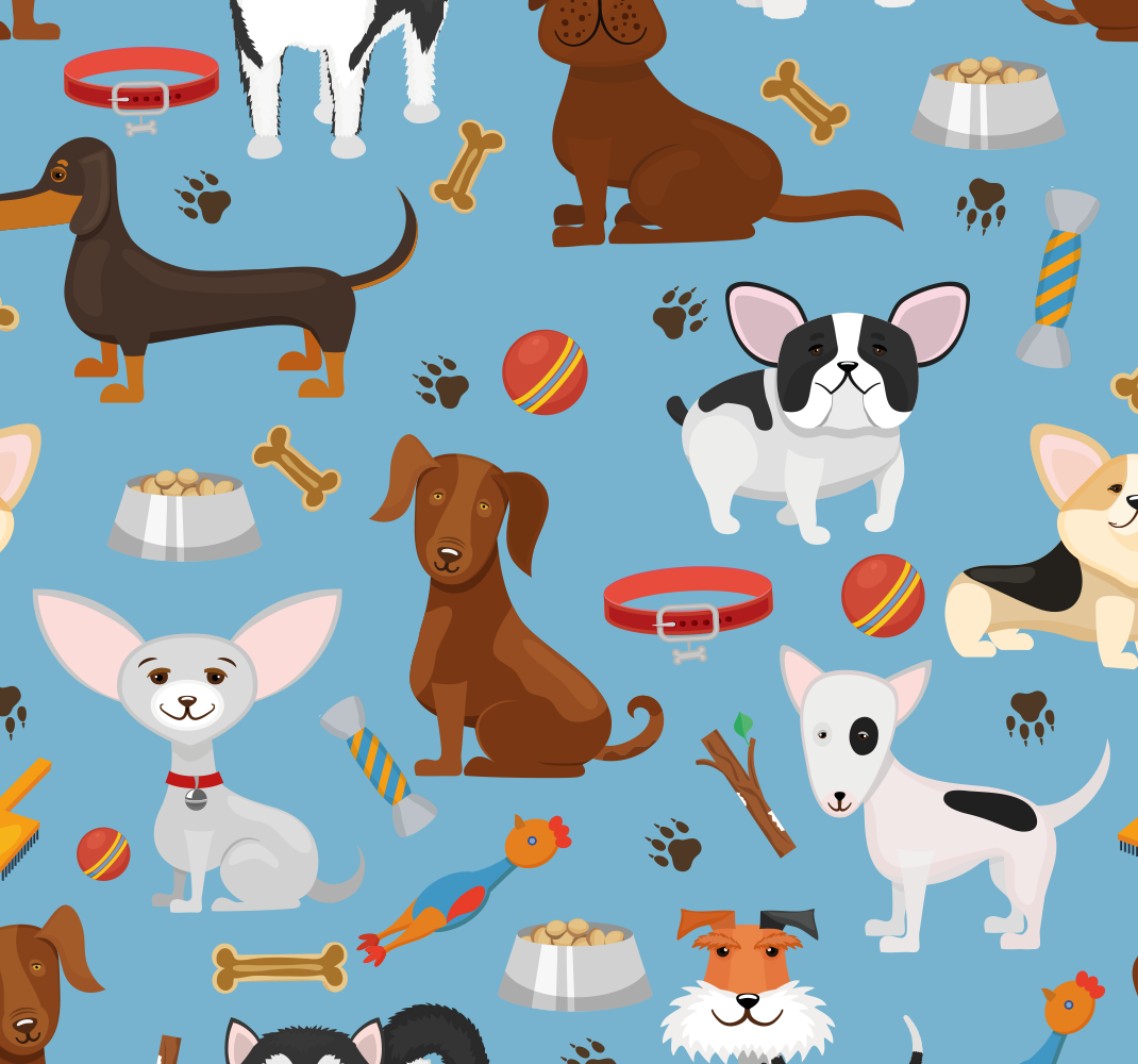 Dogs pattern blue background bedroom vinyl carpet - TenStickers