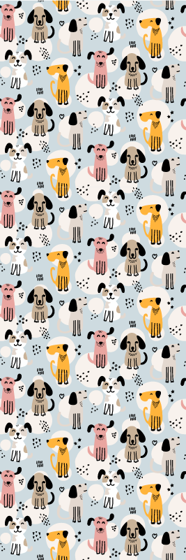 Bedroom vinyl carpet with multicolored dogs on blue - TenStickers