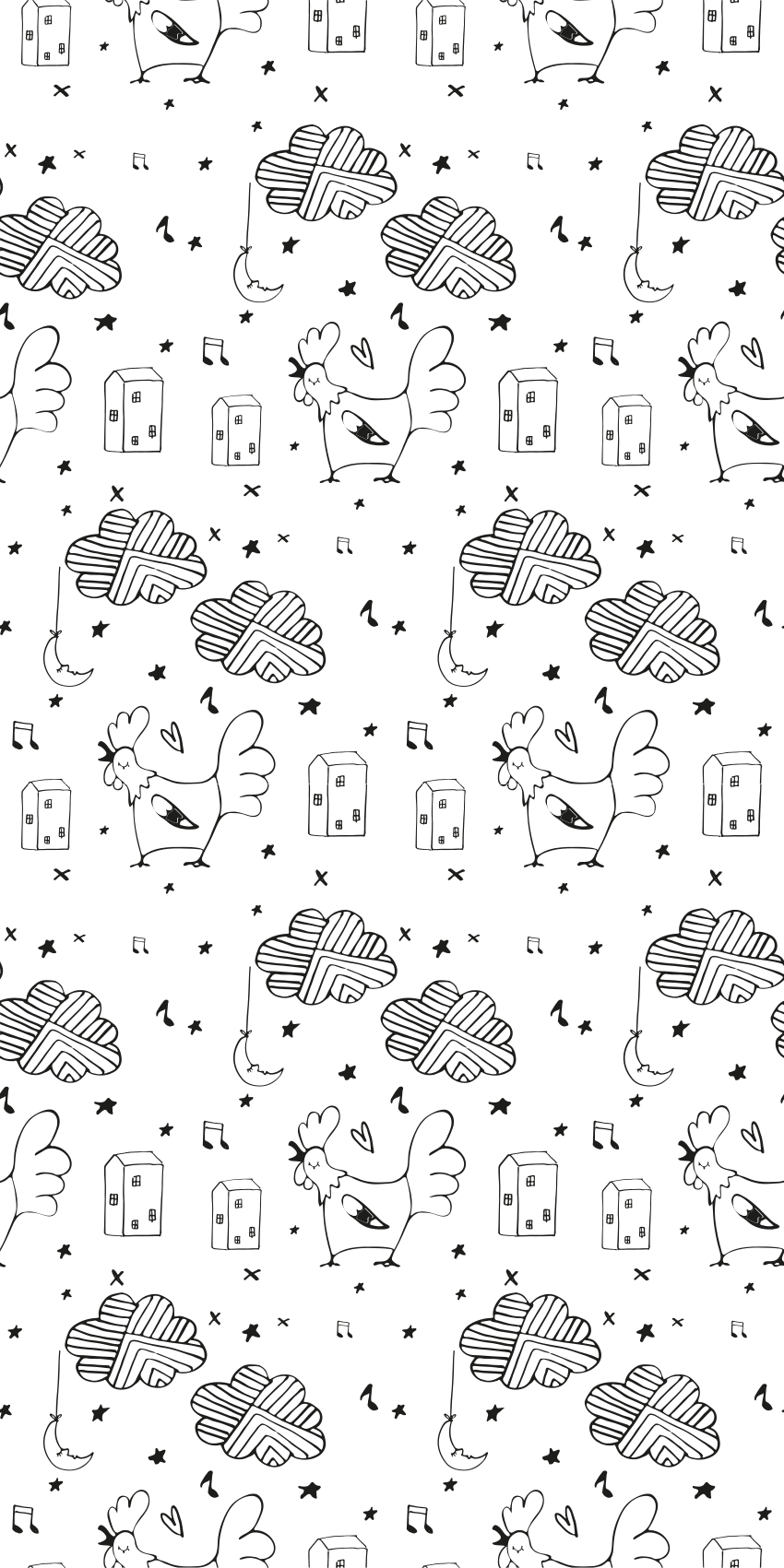 Nordic vinyl carpet black and white chicken style - TenStickers