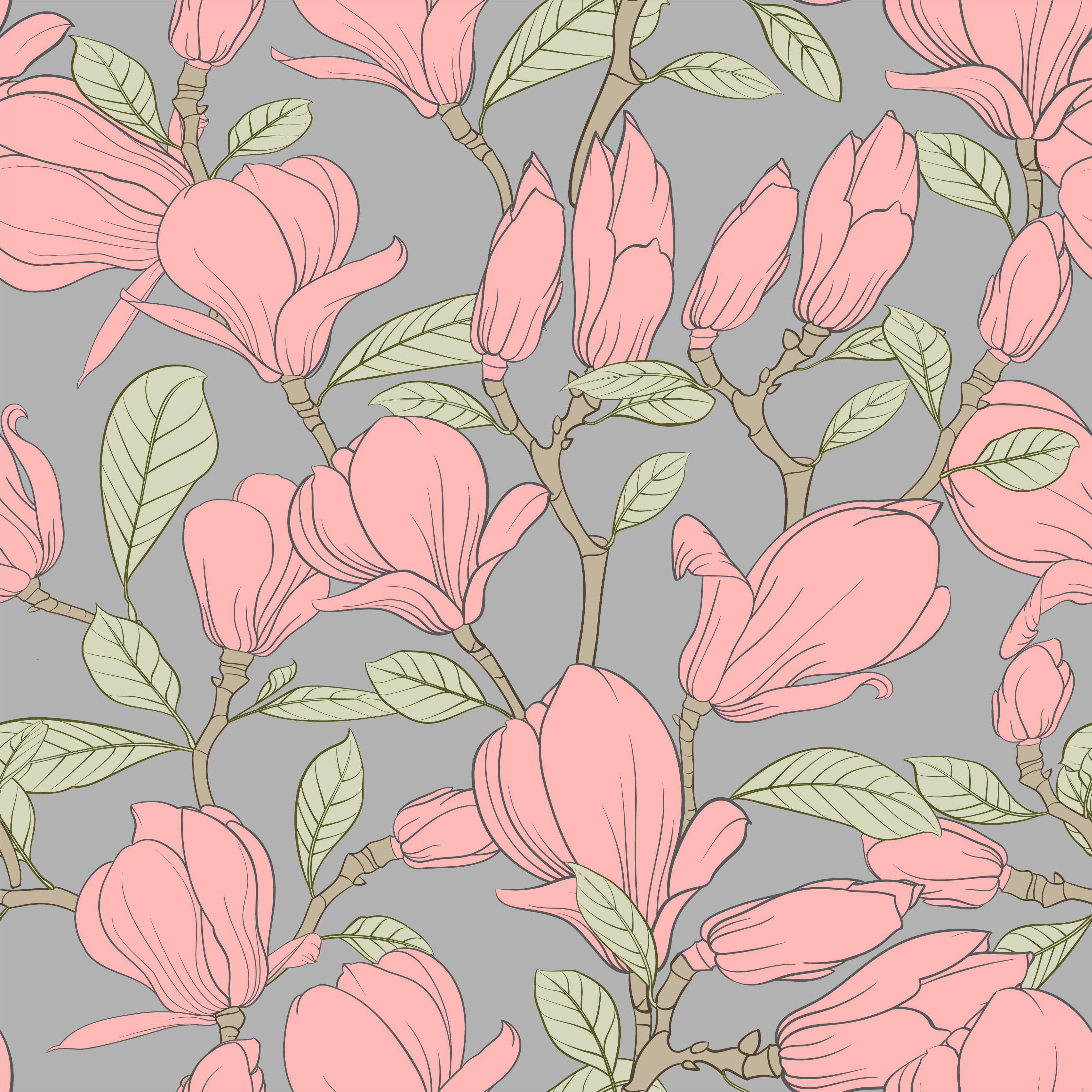 Nature vinyl carpet with pink flowers and leaves - TenStickers