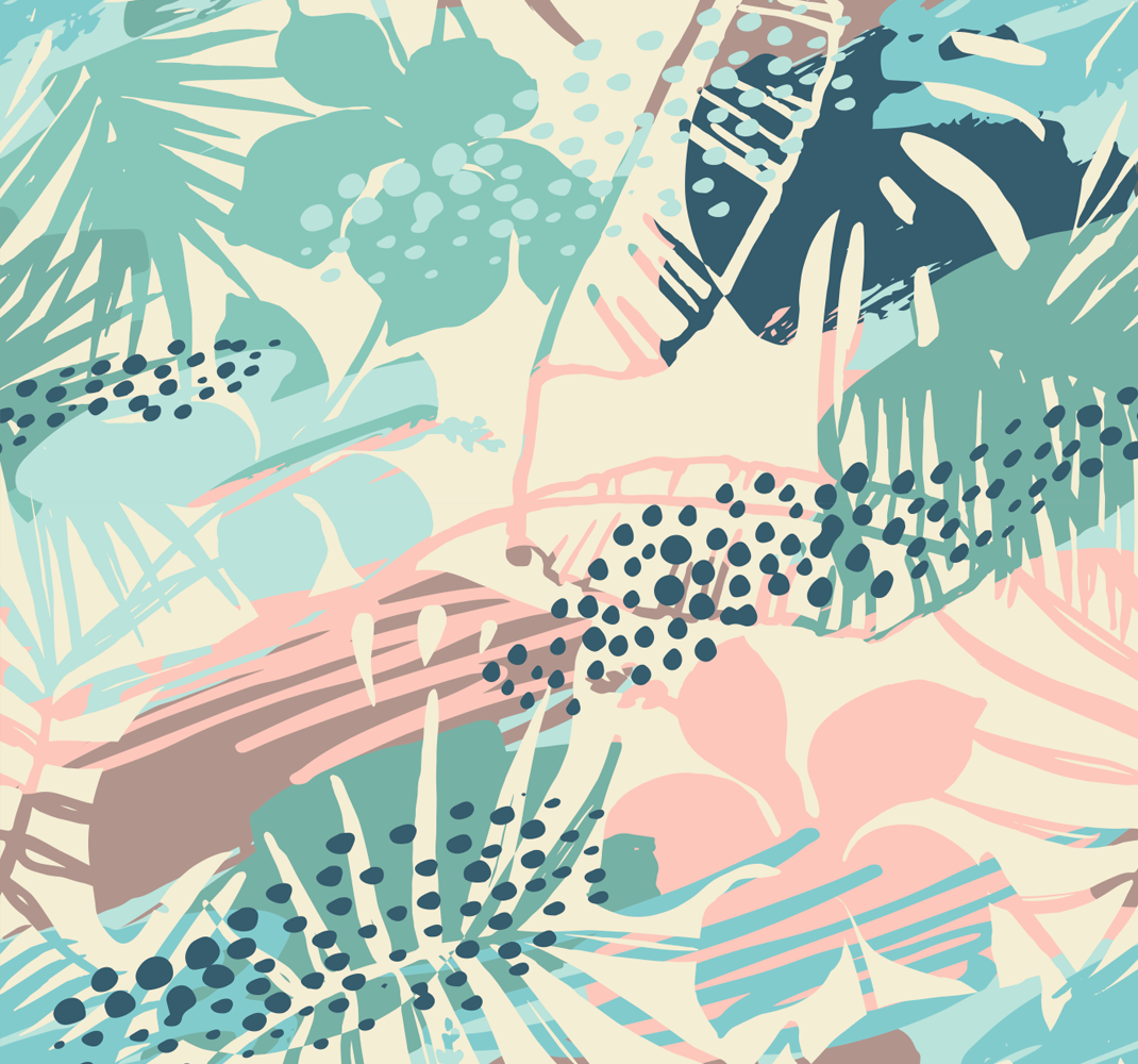 Nature vinyl carpet tropical plants flowers dots - TenStickers