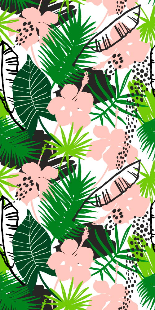 Nature vinyl carpet with tropical palm leaves and flowers - TenStickers