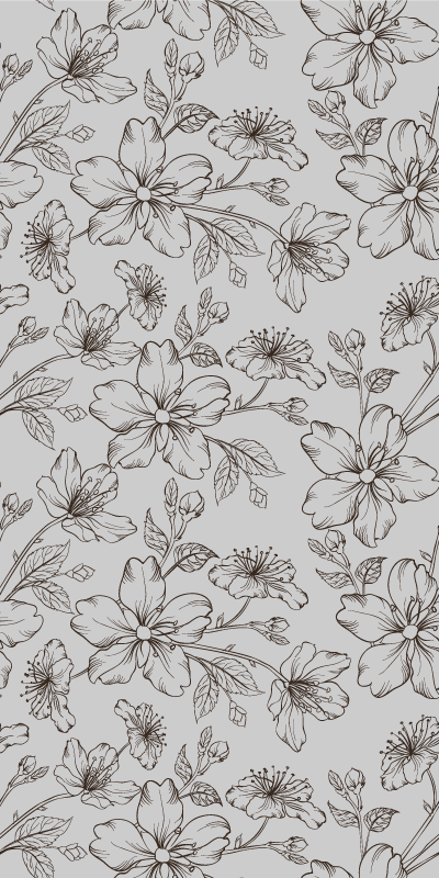 Nature vinyl carpet with black flowers on gray - TenStickers