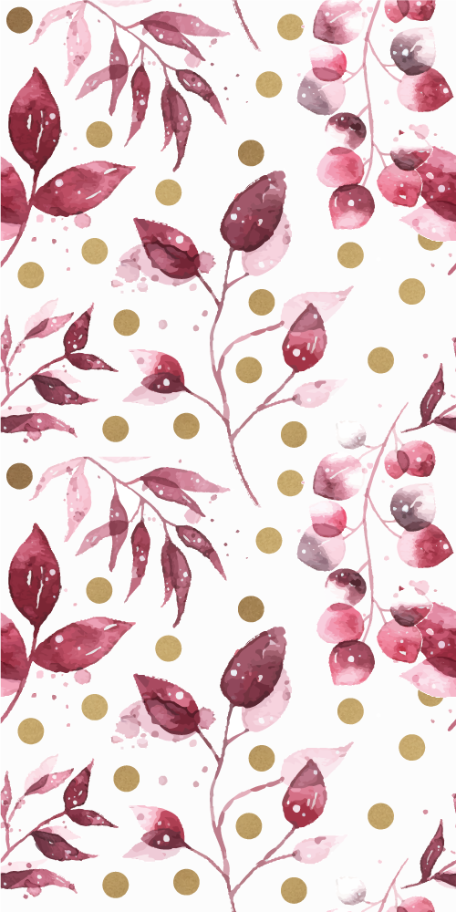 Nature vinyl carpet burgundy leaves with gold dots - TenStickers