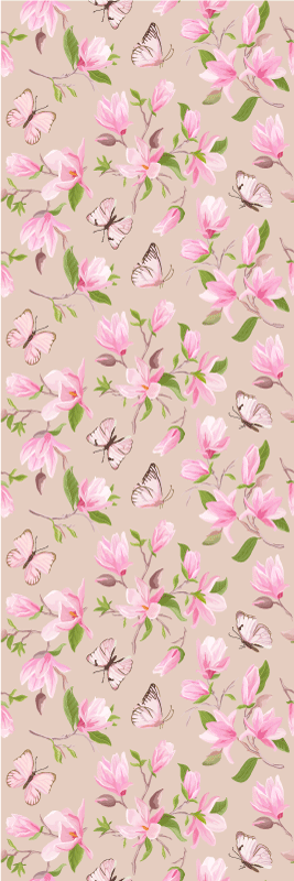 Nature vinyl carpet with pink magnolia and butterfly design - TenStickers