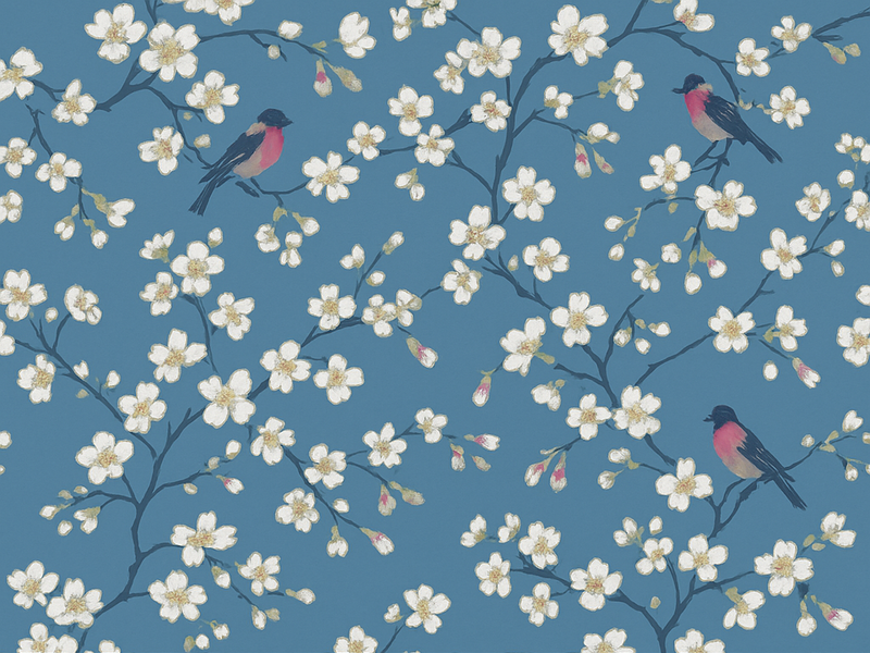 Nature vinyl carpet blue orchard birds - TenStickers