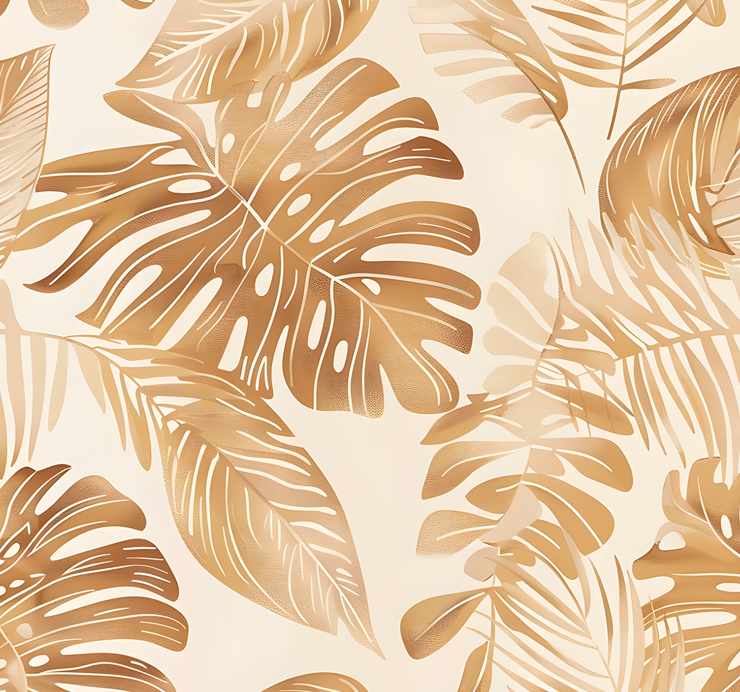 Nature vinyl carpet in beige large leaf design - TenStickers