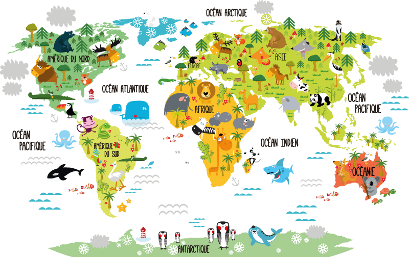 World map vinyl carpet animal world map - TenStickers