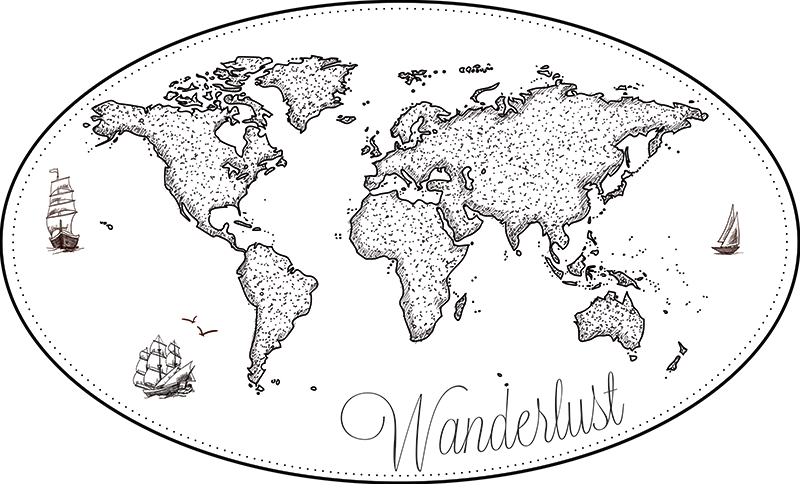 World map vinyl carpet wanderlust world map - TenStickers