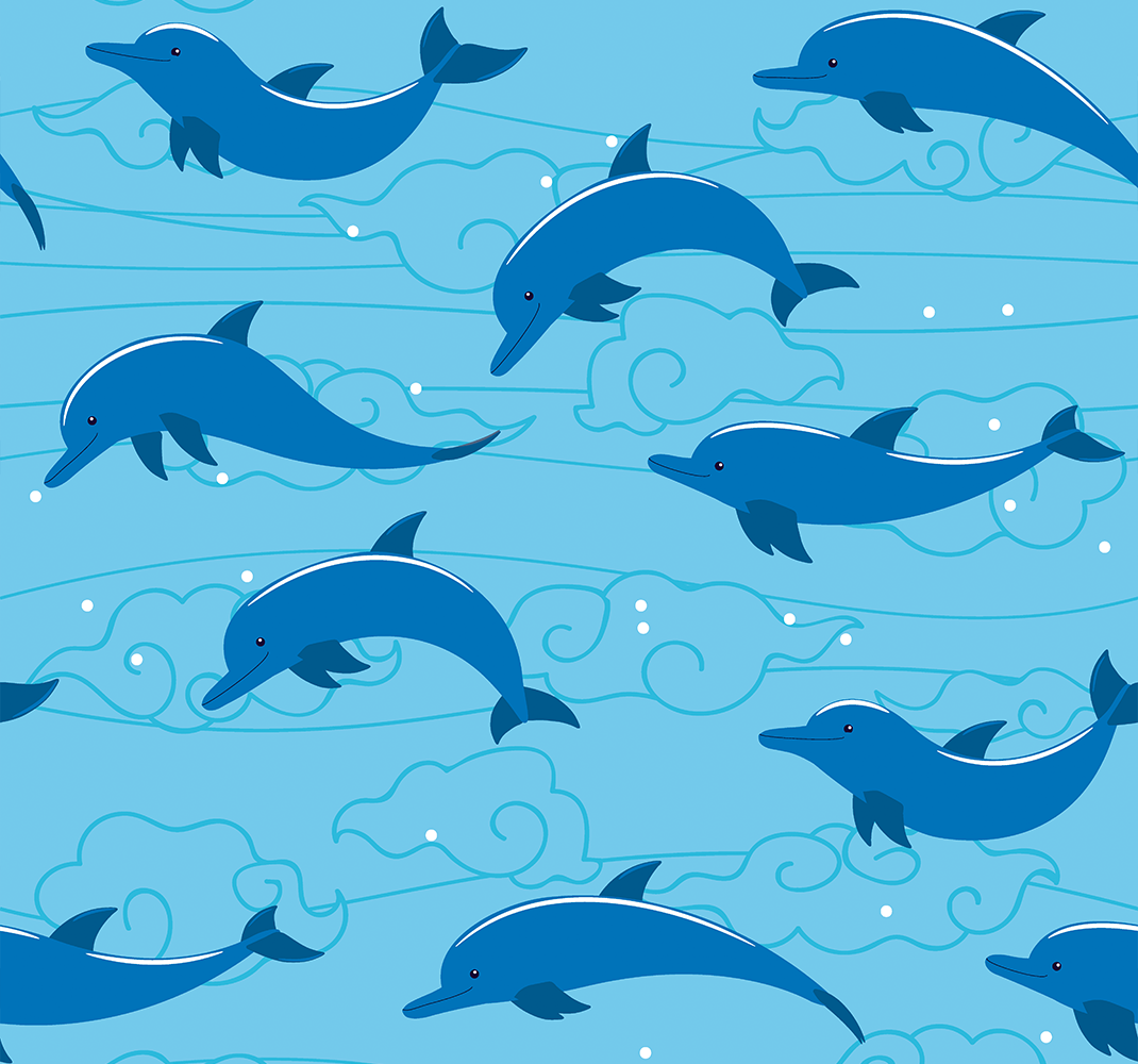Animal vinyl carpet sky with clouds and dolphins - TenStickers