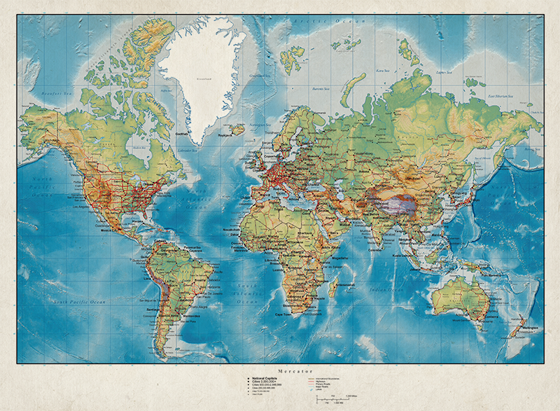 World map vinyl carpet mercator style - TenStickers