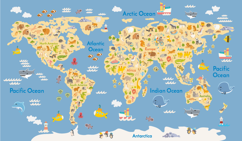 World map vinyl carpet for english children - TenStickers