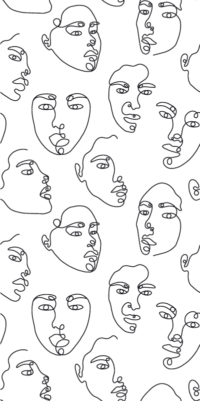 Modern vinyl carpet with line art faces design - TenStickers