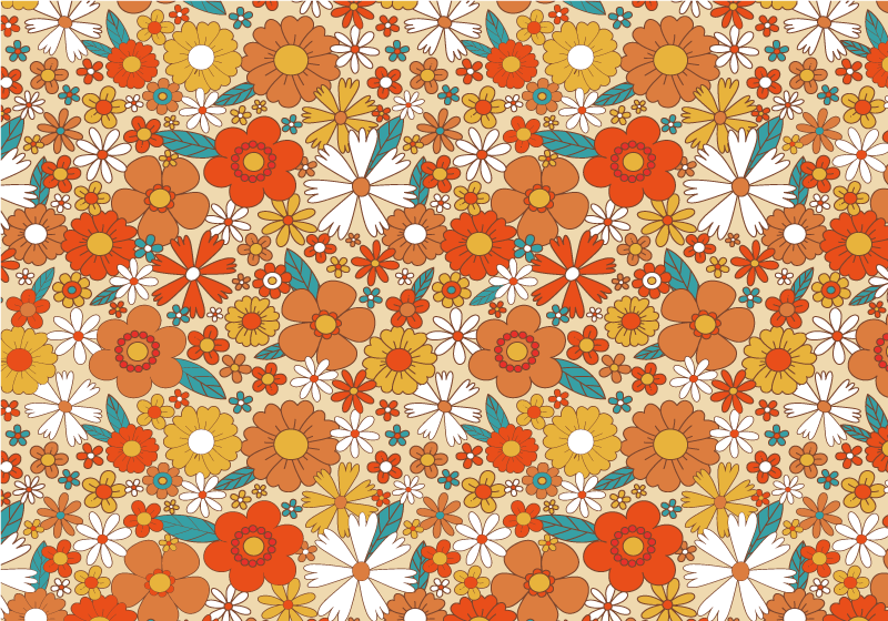 Vintage vinyl carpet with multicolor 70s blooms - TenStickers