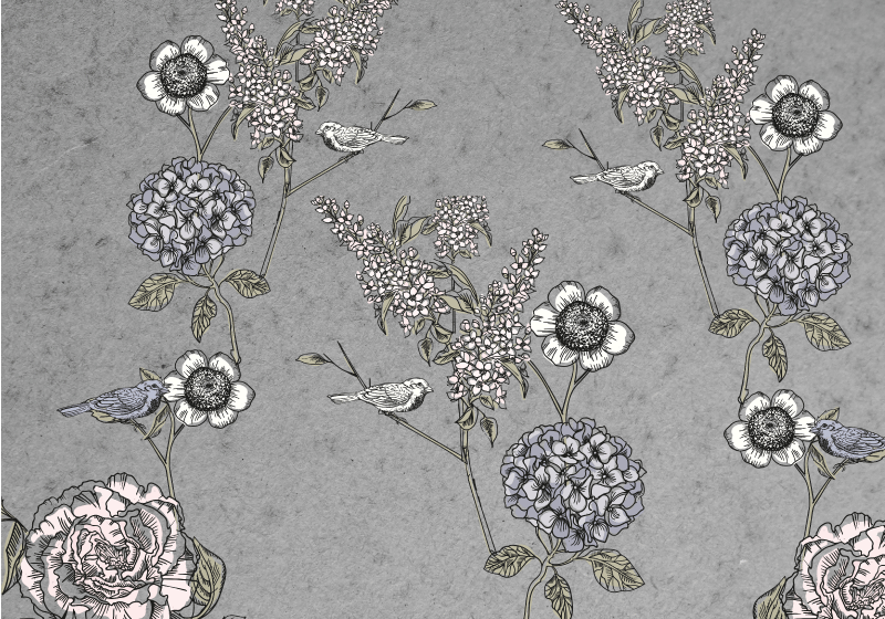 Vintage vinyl carpet grey vintage twigs with birds - TenStickers