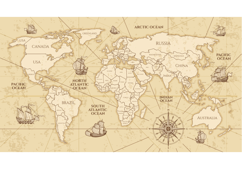 World map vinyl carpet retro sepia design - TenStickers