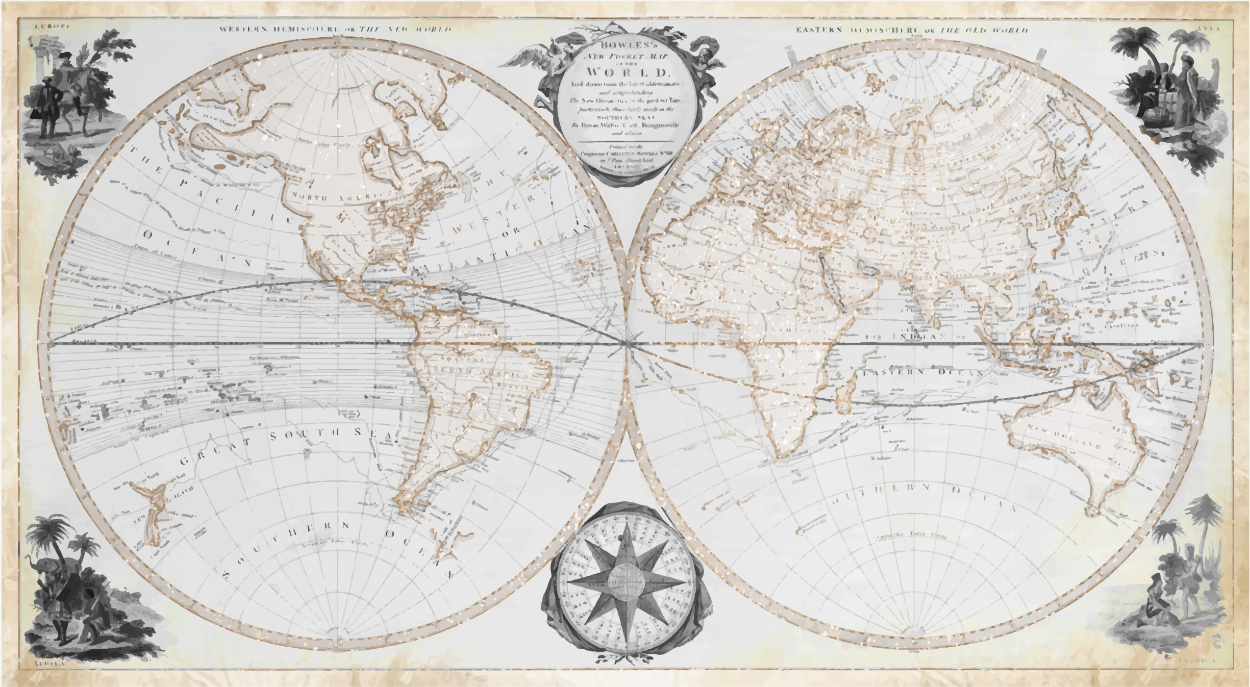 World map vinyl carpet watercolor vintage map - TenStickers