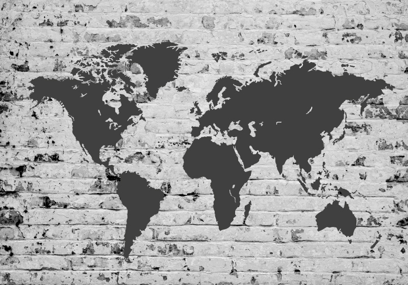 World map vinyl carpet white brick design - TenStickers