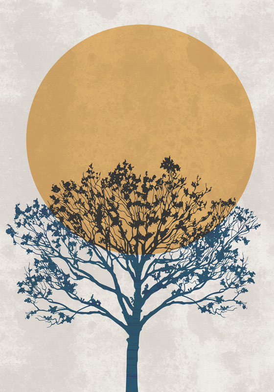 Floral vinyl carpet with tree at sunrise - TenStickers