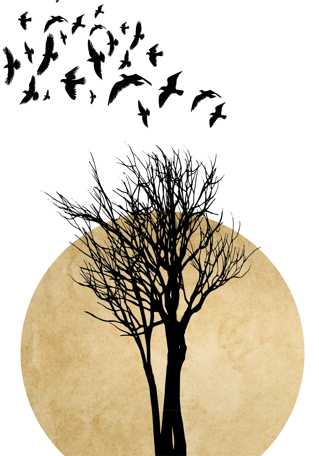 Floral vinyl carpet tree silhouette with birds - TenStickers