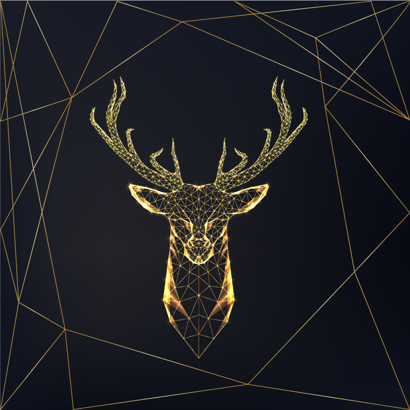 Geometric vinyl carpet featuring a golden stag - TenStickers