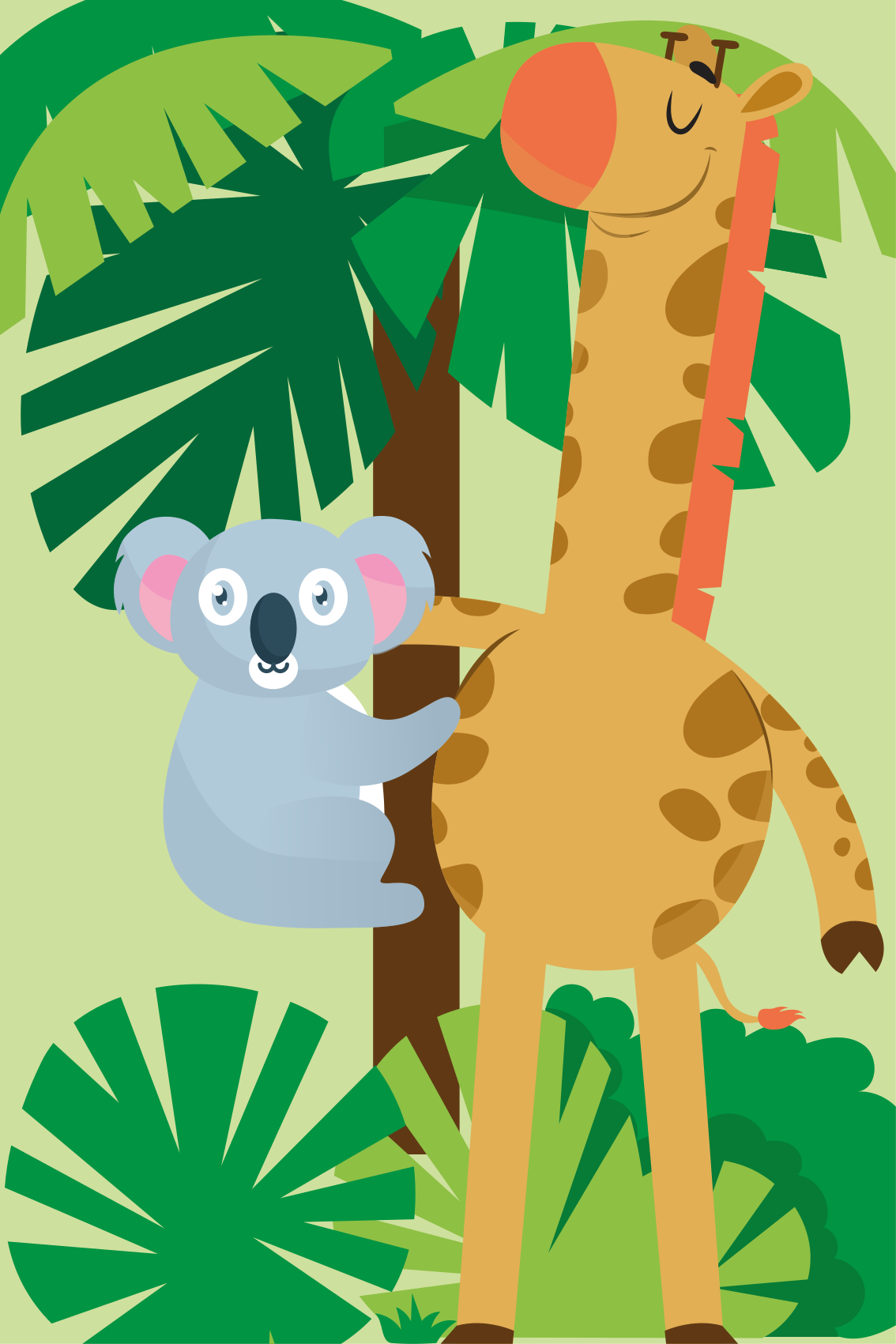 Kids vinyl carpet koalas embracing a giraffe 4 - TenStickers