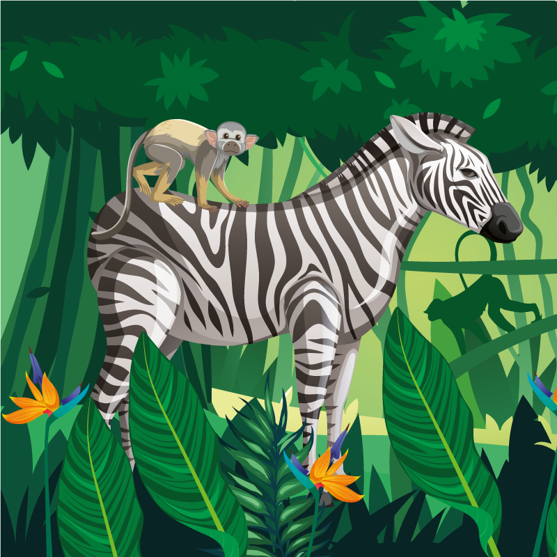 Kids vinyl carpet giraffe zebra and monkey set 4 - TenStickers