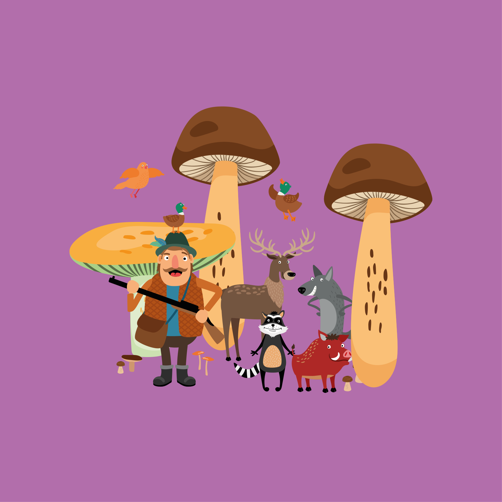 Kids vinyl carpet birds in mushroom forest - TenStickers