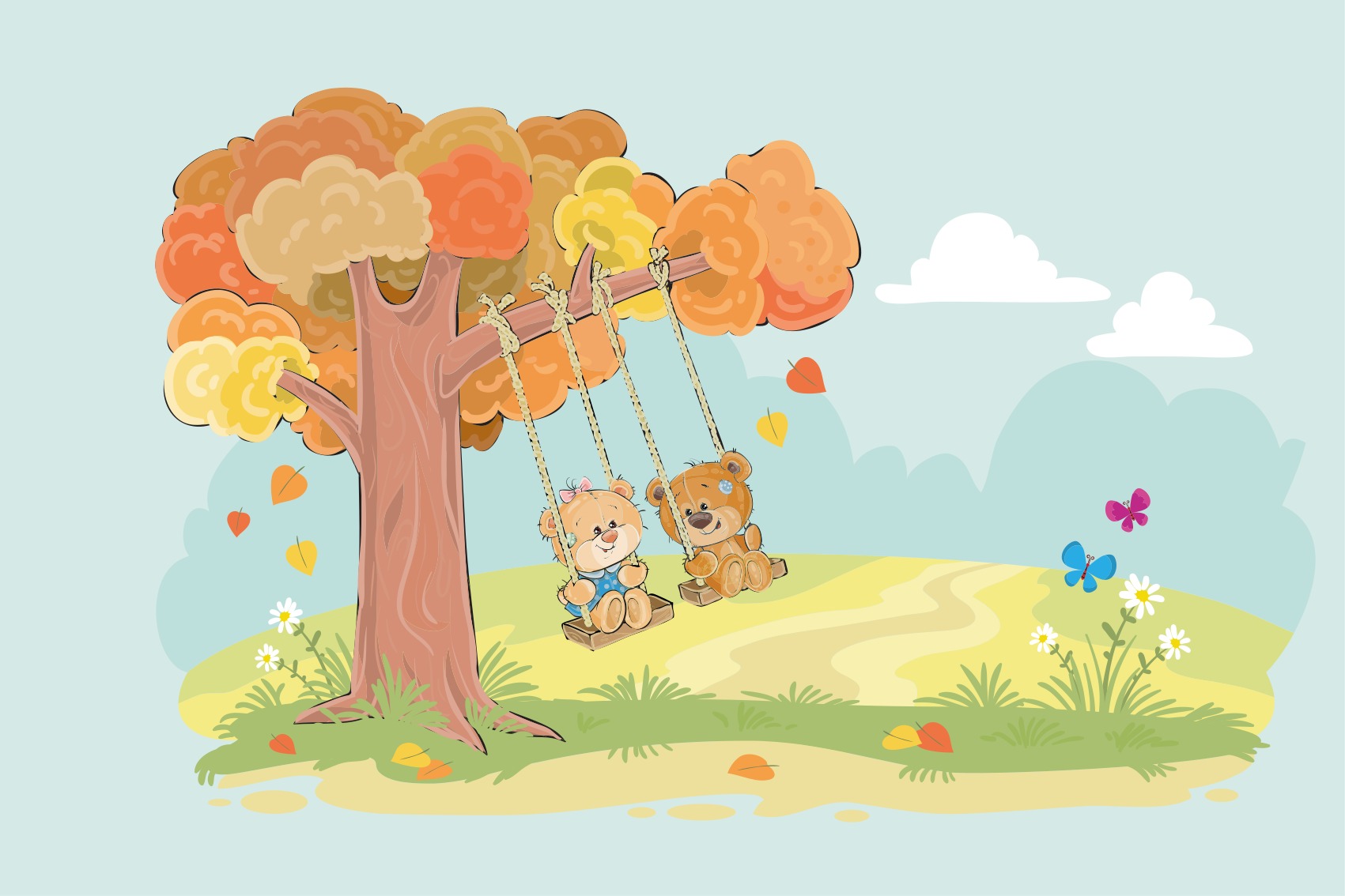 Kids vinyl carpet teddy bears in the forest - TenStickers