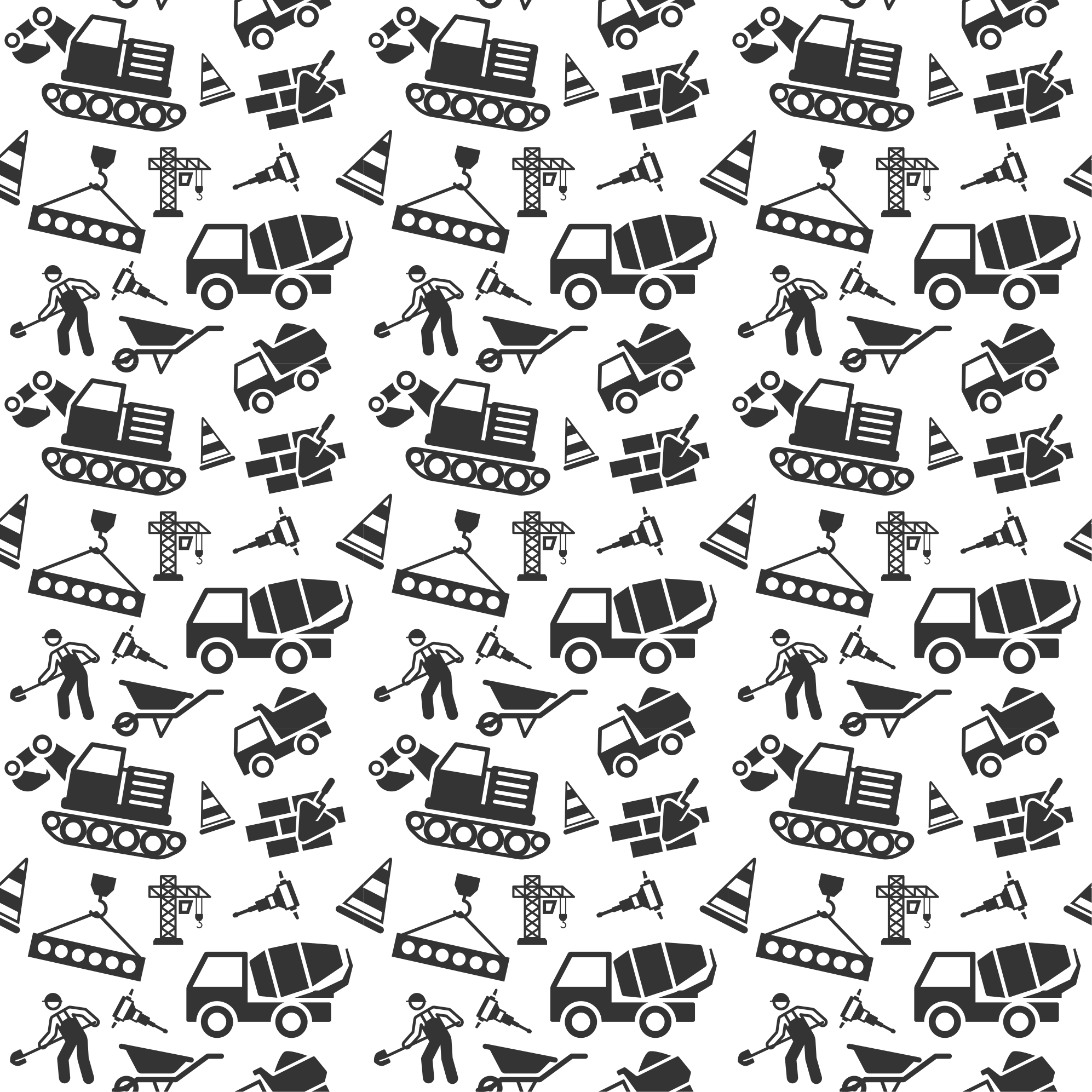 Kids vinyl carpet monochrome excavators and trucks - TenStickers