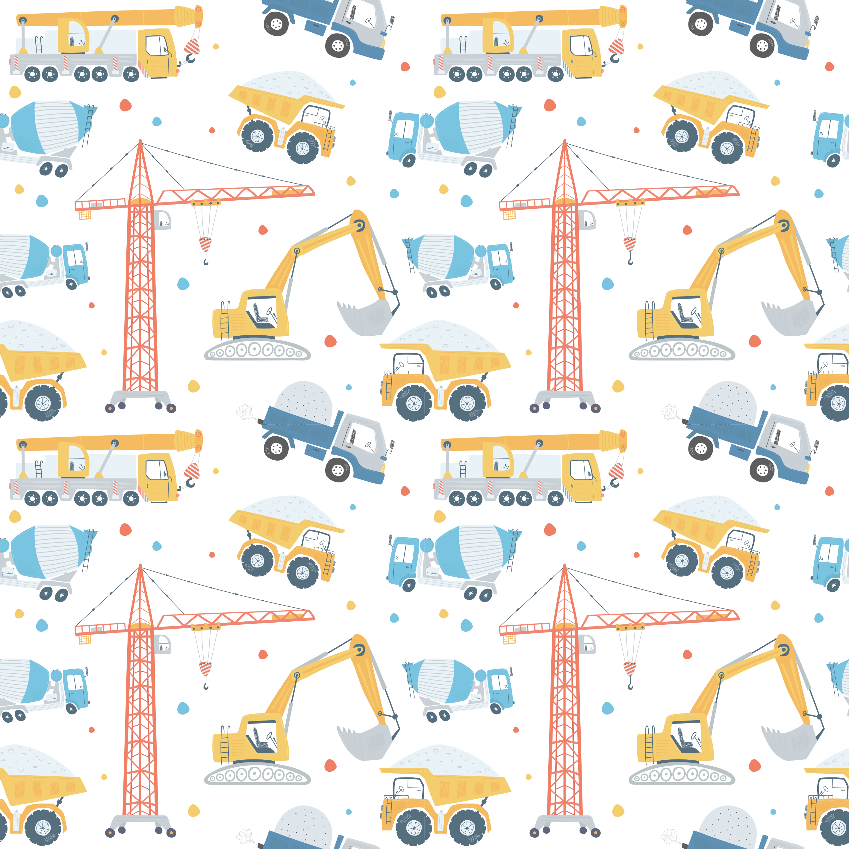 Kids vinyl carpet pastel construction vehicles - TenStickers