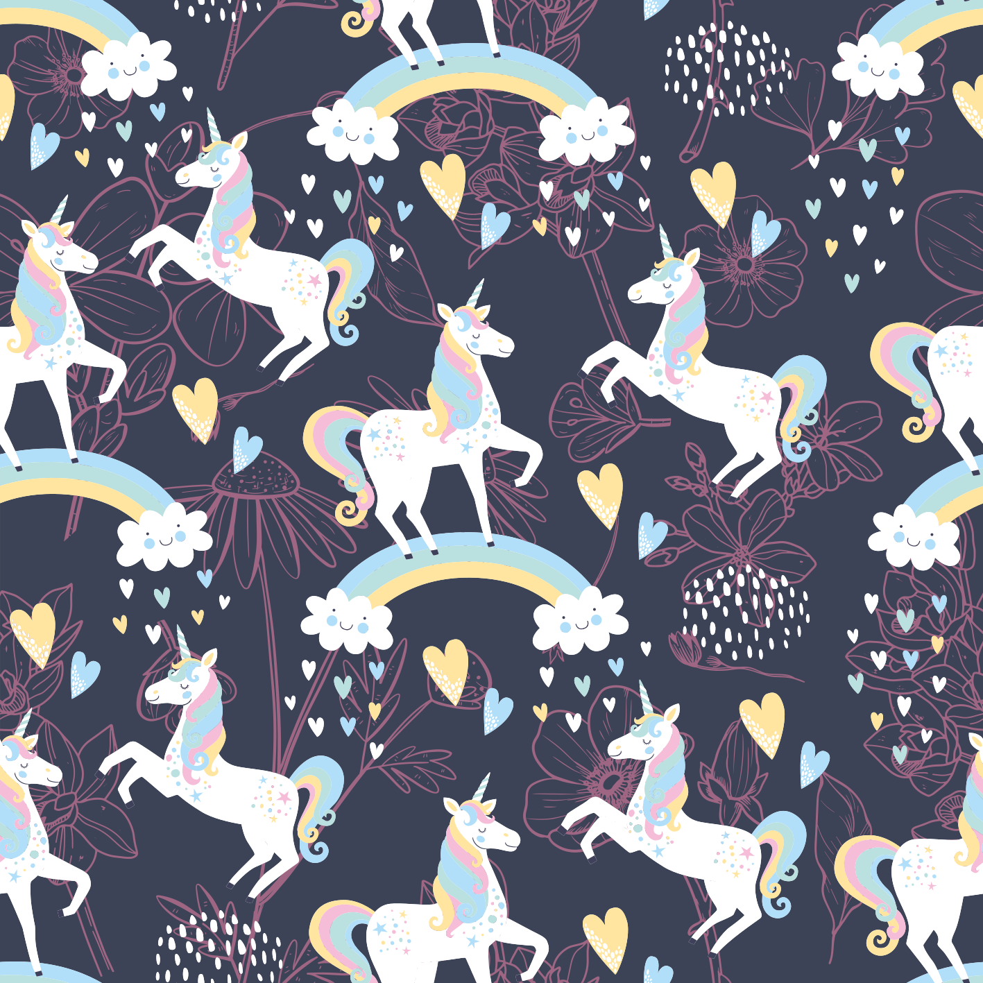 Kids vinyl carpet with pink unicorn floral design - TenStickers
