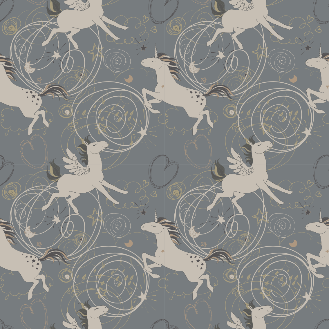 Kids vinyl carpet with pegasus unicorns on dark background - TenStickers