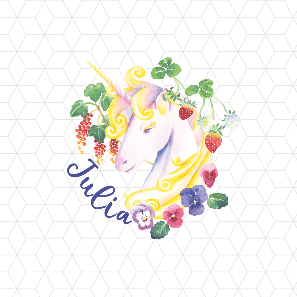 Kids vinyl carpet with unicorn head on hex tiles - TenStickers