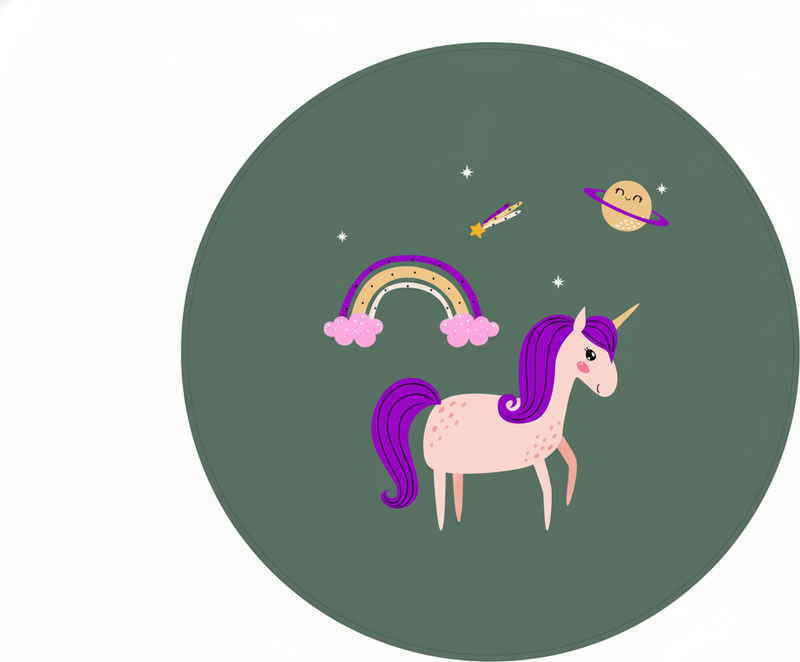 Kids vinyl carpet with artistic unicorns on green - TenStickers