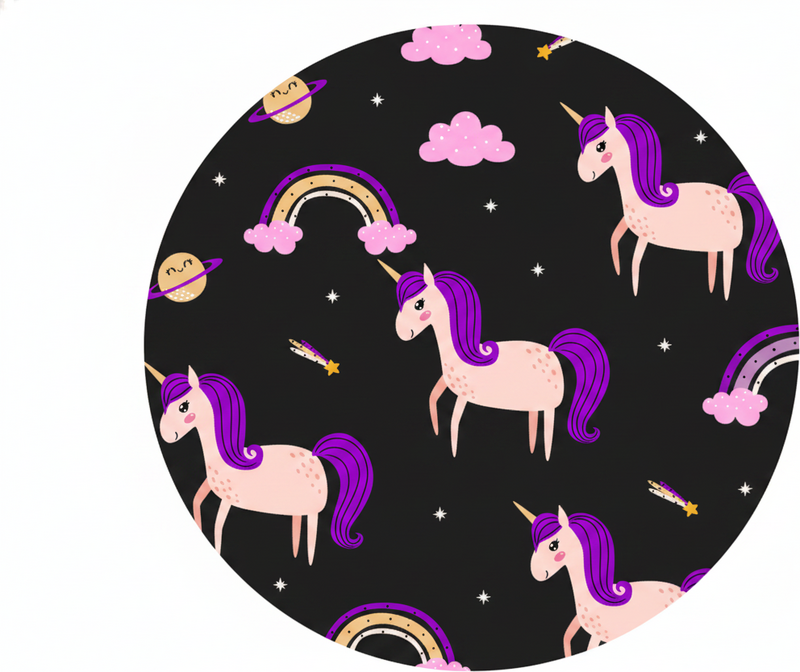 Kids vinyl carpet featuring artistic unicorns on black - TenStickers