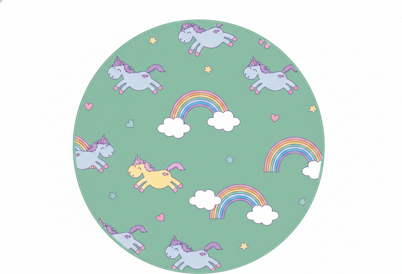 Kids vinyl carpet with teal unicorns and rainbows - TenStickers