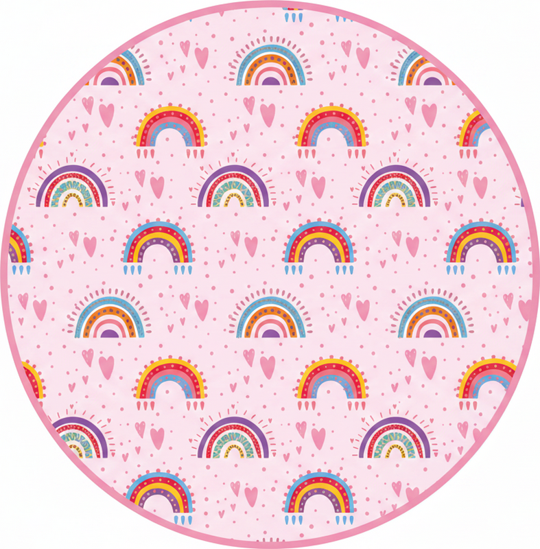 Kids vinyl carpet with pink dots and colorful rainbows - TenStickers
