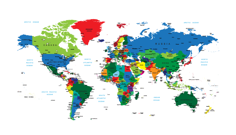 World map vinyl carpet political map design - TenStickers