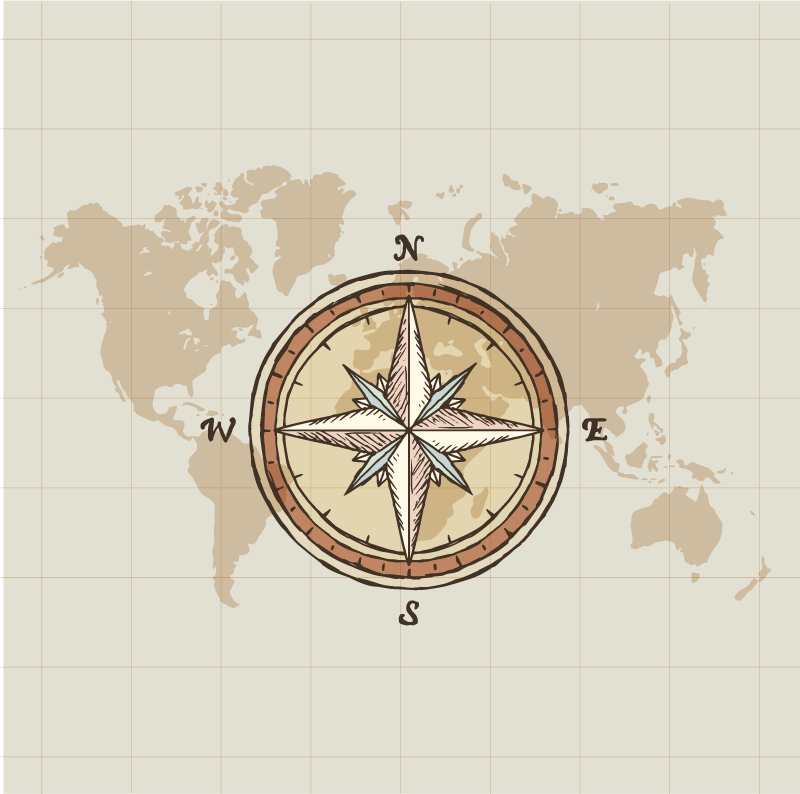 World map vinyl carpet vintage cartography compass - TenStickers